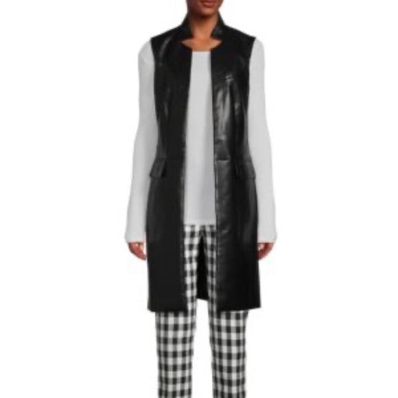 Christmas Bagatelle Faux-Leather Longline Vest Jacket Coat Size XL Black - Picture 8 of 8